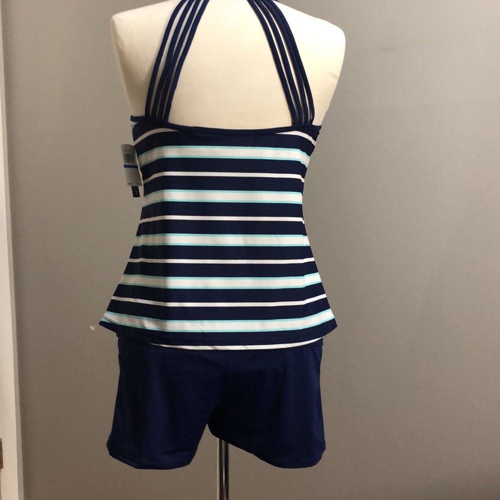 NEW. Jantzen Sport. 2 pieces Swimsuit top & bottom Color White and Navy Stripes.